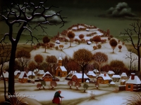 Ivan Generalic, 1970, Zima u selu (Winter in village), ulje na staklu (oil on glass)