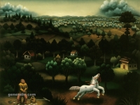 Ivan Generalic, 1971, Bijeli konj (White horse), ulje na staklu (oil on glass)