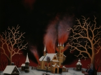 Ivan Generalic, 1971, Crkva u plamenu (Church on fire), ulje na staklu (oil on glass)