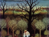 Ivan Generalic, 1971, Dvije krave odmaraju (Two cows resting), ulje na staklu (oil on glass)
