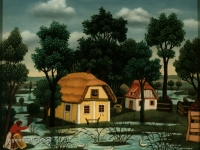 Ivan Generalic, 1971, Pranje tkanine (Washing the linen), ulje na staklu (oil on glass)