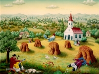 Ivan Generalic, 1971, Radovi u polju (Field works), ulje na staklu (oil on glass)