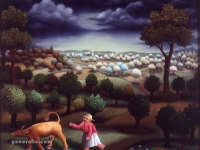 Ivan Generalić, 1971, S kravom u šumi (With a cow in a forest), ulje na staklu (oil on glass)
