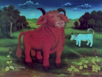 Ivan Generalic, 1972, Crveni bik (The red bull), ulje na staklu (oil on glass)