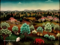 Ivan Generalic, 1972, Dvije krave (Two cows), ulje na staklu (oil on glass)