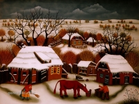 Ivan Generalic, 1972, Krava pije vodi (Cow drinking water), ulje na staklu (oil on glass)
