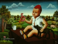 Ivan Generalić, 1972, Moj unuk (My grandson), ulje na staklu (oil on glass), 120×160 cm