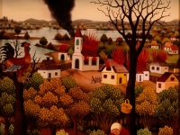 Ivan Generalic, 1972, Selo u plamenu (Village in flames), ulje na staklu (oil on glass)