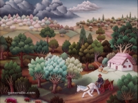 Ivan Generalic, 1973, Konj s kolima (Horse with wagon), ulje na staklu (oil on glass)