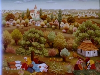 Ivan Generalic, 1973, Odmor pod drvetom (Resting under a tree), ulje na staklu (oil on glass), 60x73 cm