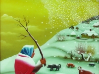 Ivan Generalic, 1973, Prvi snijeg 1 (The first snow 1), ulje na staklu (oil on glass)