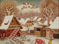 Ivan Generalić, 1973, Žena s kravom (Woman with cow), ulje na staklu (oil on glass)