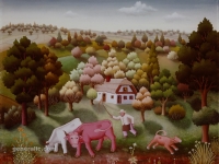 Ivan Generalic, 1974, Bijela i crvena krava (White and red cow), ulje na staklu (oil on glass)