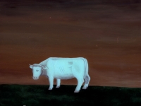 Ivan Generalic, 1974, Bijela krava (White cow), ulje na staklu (oil on glass)