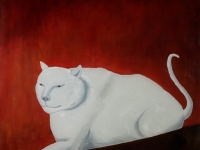 Ivan Generalić, 1974, Bijeli mačak (White cat), ulje na staklu (oil on glass), 90×75 cm