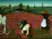 Ivan Generalić, 1974, Košnja žita (Mowing the hay), ulje na staklu (oil on glass)