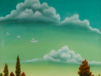 Ivan Generalić, 1974, Niski pejzaž (Low landscape), ulje na staklu (oil on glass), 97×73 cm