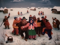 Ivan Generalic, 1974, Ples u selu (Dance in a village), ulje na staklu (oil on glass), 58x68 cm