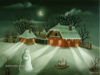 Ivan Generalic, 1974, Usamljeni snjegovic (Lonely snowman), ulje na staklu (oil on glass)