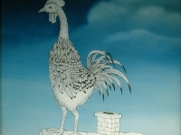 Ivan Generalic, 1975, Bijeli pijevac (White rooster), ulje na staklu (oil on glass)
