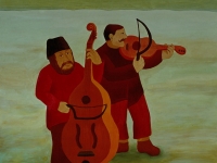Ivan Generalic, 1975, Dva sviraca (Two players), ulje na staklu (oil on glass)