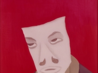 Ivan Generalic, 1975, Maska s crvenom podlogom (White mask and red background), ulje na staklu (oil on glass)