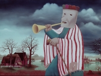 Ivan Generalic, 1975, Maska s trubom (Mask with a trumpet), ulje na staklu (oil on glass)