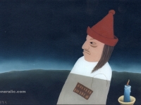 Ivan Generalic, 1975, Maska sa svijecom (Mask with a candle), ulje na staklu (oil on glass)