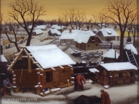 Ivan Generalic, 1977, Napajanje svinje (Giving water to pigs), ulje na staklu (oil on glass)