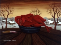 Ivan Generalic, 1978, Crveni pijetao (Red rooster), ulje na staklu (oil on glass)