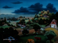 Ivan Generalić, 1978, Pejzaž s kravama (Landscape with cows), ulje na staklu (oil on glass)