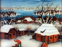 Ivan Generalić, 1979, Dvorište (A backyard), ulje na staklu (oil on glass), 45x45 cm