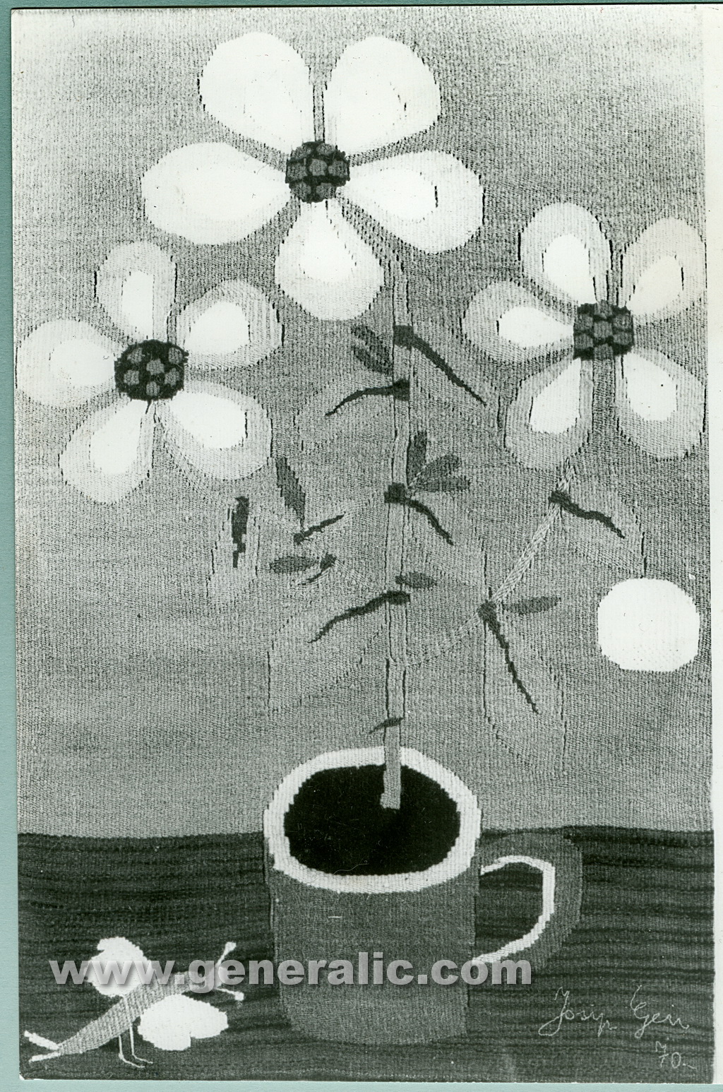 Josip Generalic, 1970, Flowers in a cup, tapestry
