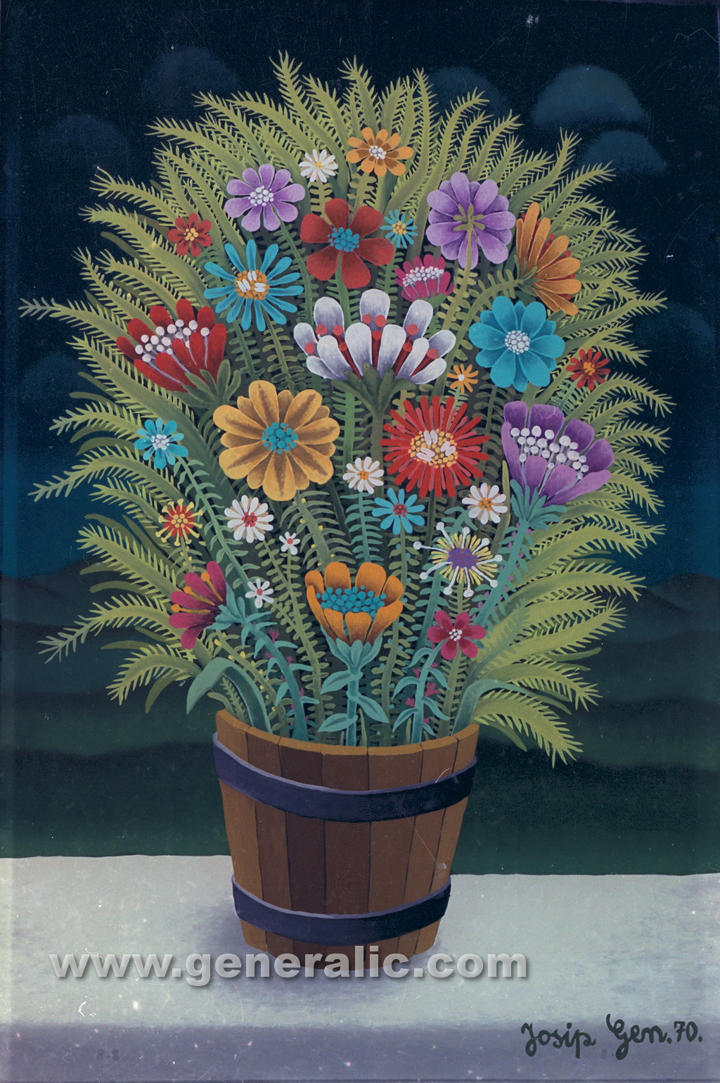 Josip Generalic, 1971, Flowers in a bucket, oil on glass