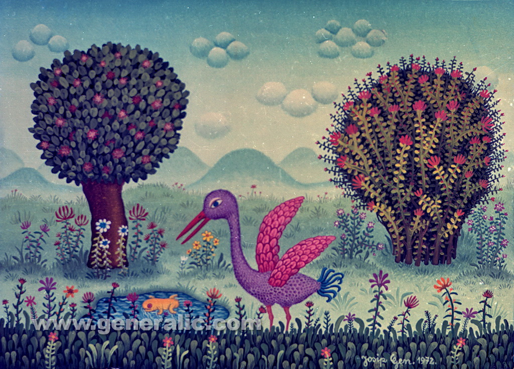 Josip Generalic, 1972, Purple stork, oil on canvas