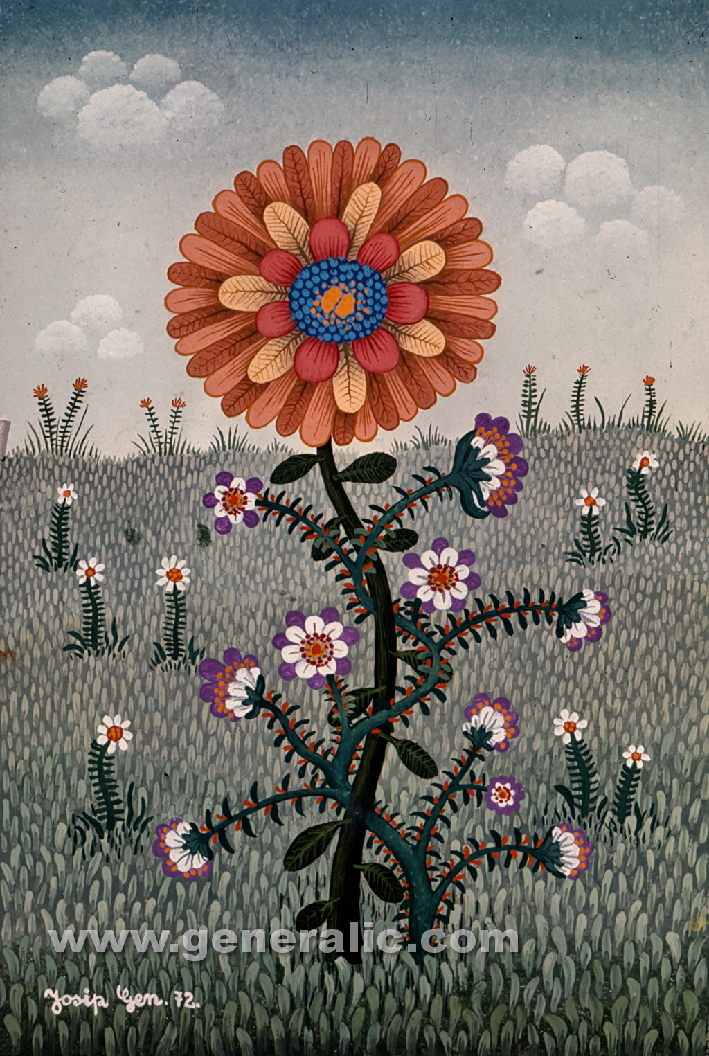 Josip Generalic, 1972, Red flower, oil on canvas