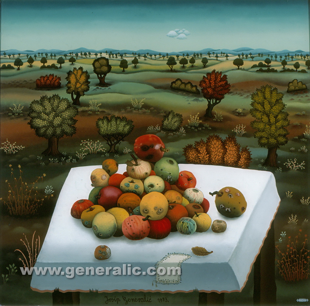 Josip Generalic, 1973, Apples, oil on glass, 91x95 cm