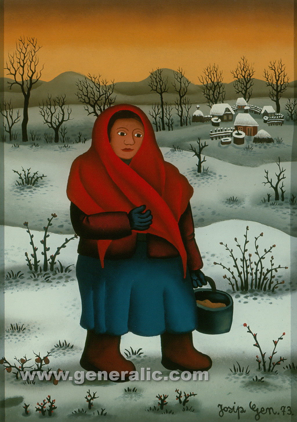Josip Generalic, 1973, Woman in winter, oil on glass