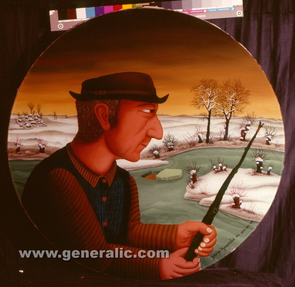 Josip Generalic, 1974, Daddy is fishing, oil on glass, 100 cm