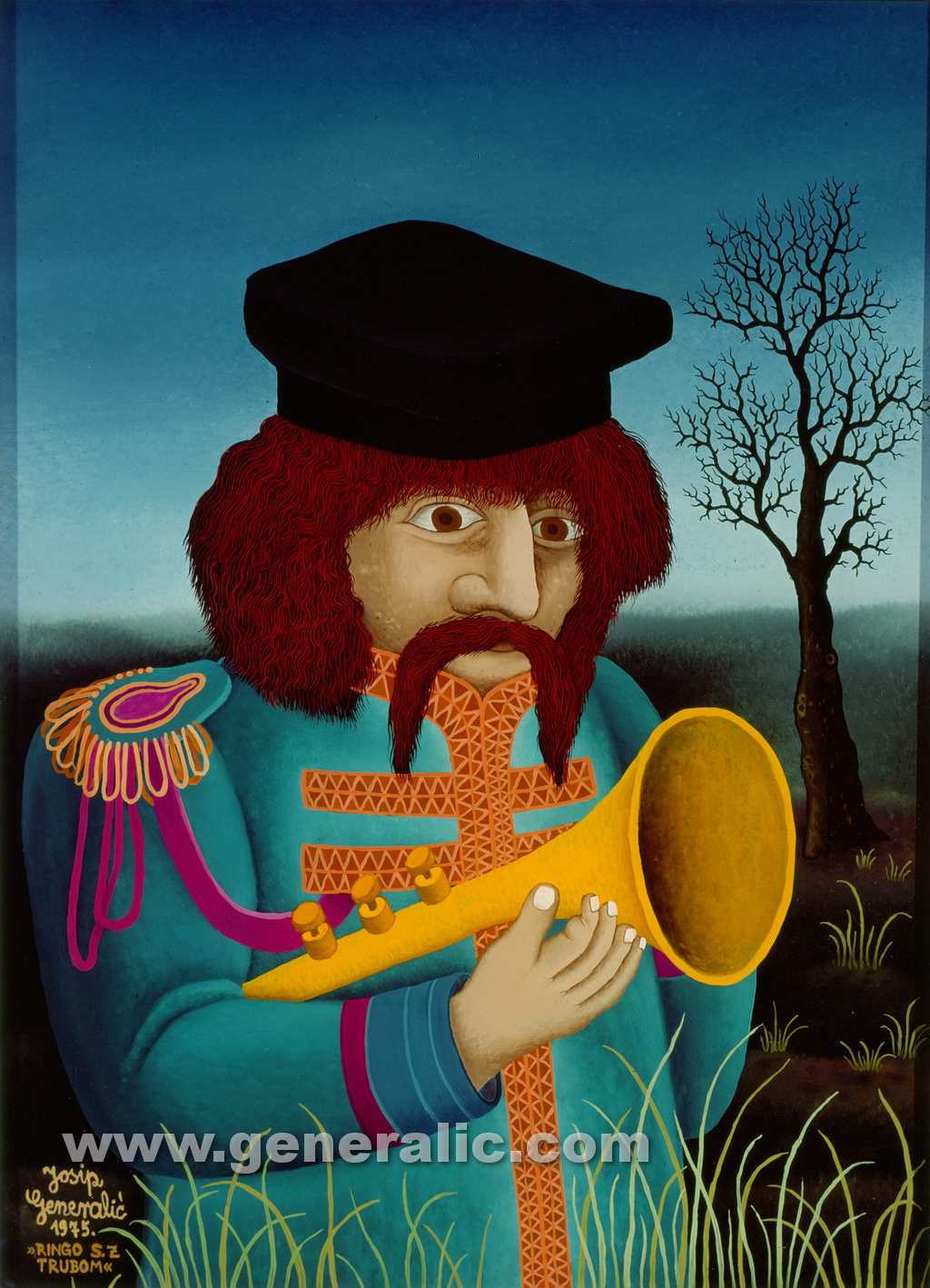 Josip Generalic, 1975, Ringo Star with a trumpet, oil on glass, 55x40 cm