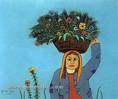 Josip Generalic, 1976, Woman with flowers, oil on glass