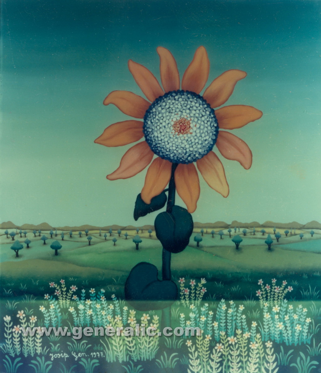 Josip Generalic, 1977, Sunflower, oil on glass