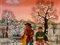 Josip Generalic, 1970, Dva lovca s ulovom (Two hunters with prey), ulje na staklu (oil on glass)