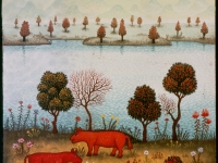 Josip Generalić, 1970, Dvije crvene životinje (Two red animals), ulje na platnu (oil on canvas)
