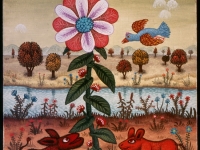 Josip Generalić, 1970, Dvije životinje i cvijet (Two animals and a flower), ulje na platnu (oil on canvas)