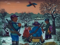 Josip Generalic, 1970, Lovci odmaraju (Hunters are resting), ulje na staklu (oil on glass)