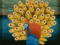 Josip Generalic, 1970, Plavi paun (Blue peacock), ulje na staklu (oil on glass)