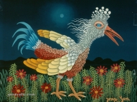 Josip Generalic, 1970, Ptica u noci (Bird in the night), ulje na staklu (oil on glass)