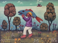 Josip Generalic, 1970, Ribic s plavom ribom (Man with a blue fish), ulje na platnu (oil on canvas)