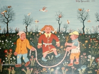 Josip Generalić, 1970, Skakanje preko užeta (Jumping the rope), svilotisak (silkscreen)